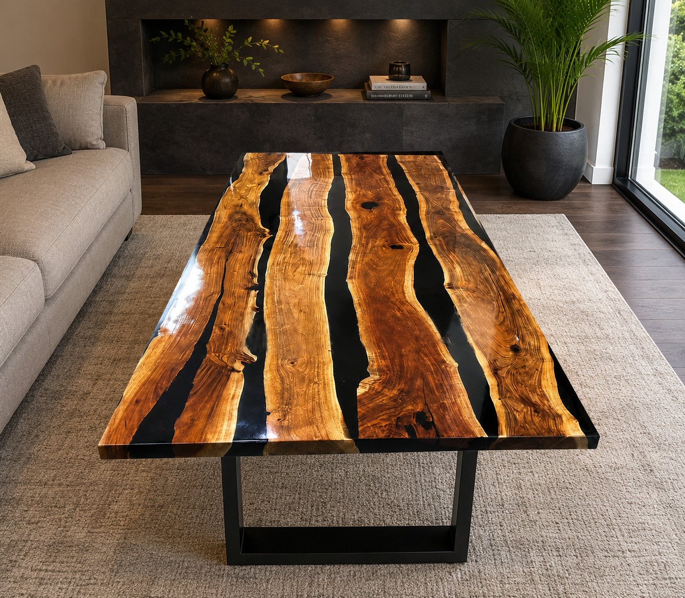 60″x30″ Black Epoxy Resin Center Dining Table River Table Top Handmade Art Decor