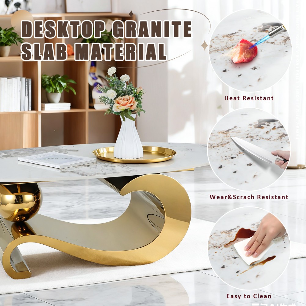 High Glossy Marble Coffee Table with Creative Rack for Living Room Center Table