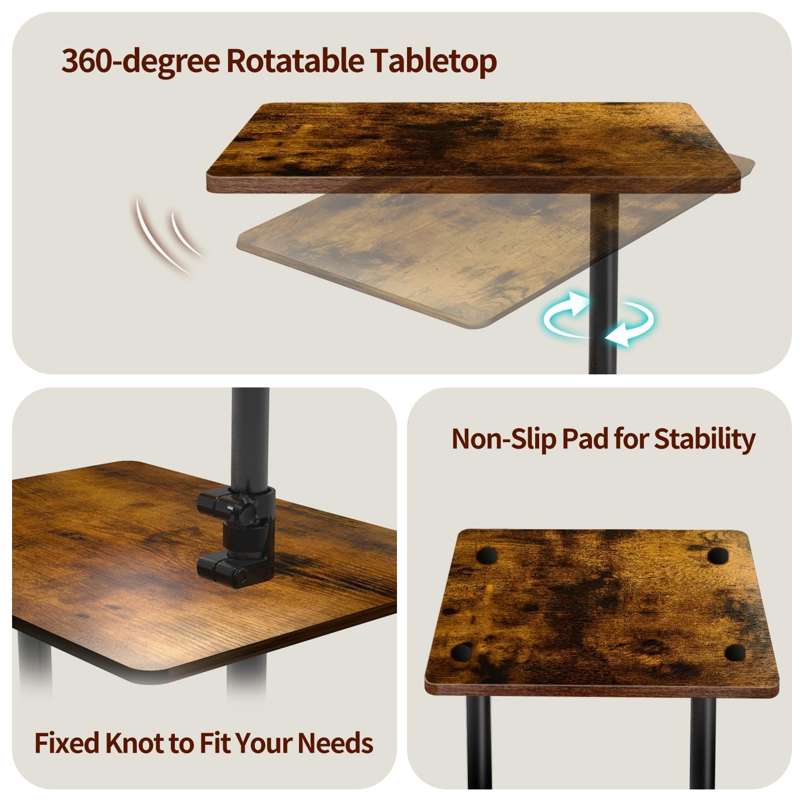 Swivel Side Table Adjustable Height, 3-Tier End Table with 360°Rotatable Tray…