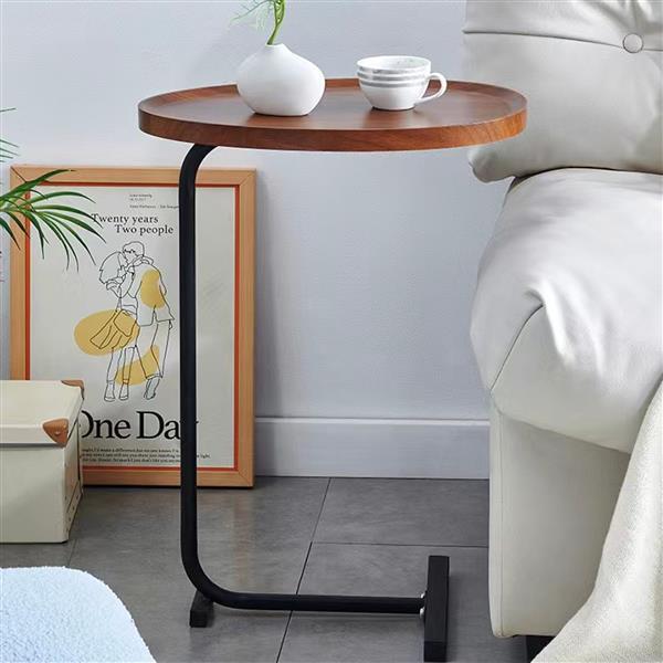 C Shaped End Table Small Side Table Narrow for Sofa Couch and Bed Bedroom Brown