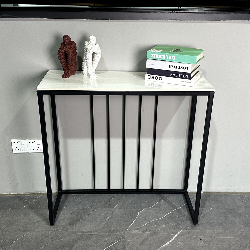 Non-porous Glossy Sintered Stone Console Table Hallway Storage Table Black Frame