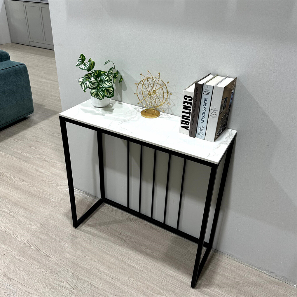 Non-porous Glossy Sintered Stone Console Table Hallway Storage Table Black Frame