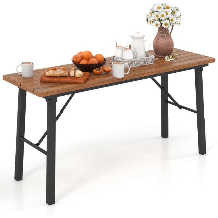 59x20x27.5in Fold-Flat Acacia Wood Table 165lb Capacity Metal Frame Natural