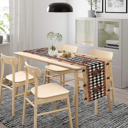 Farmhouse Table Runner,Rustic Western Star Black White W13″x L36″ Cowboy-2