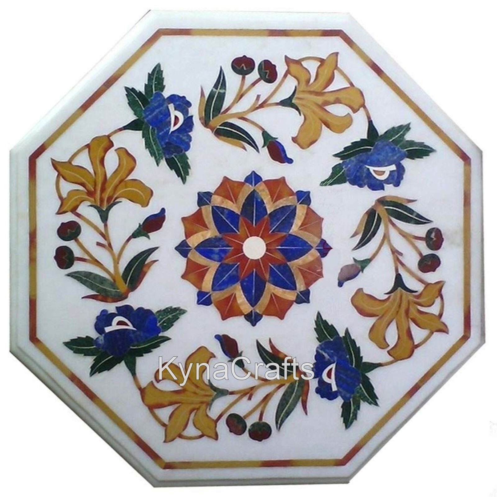 Semi Precious Stone Inlay Work Sofa Table for Home White Marble Coffee Table Top