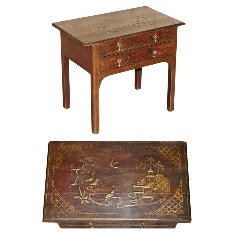 ANTIQUE ORIGINAL GEORGE III RED LACQUER & GILT JAPANNED SIDE TABLE CIRCA 1760
