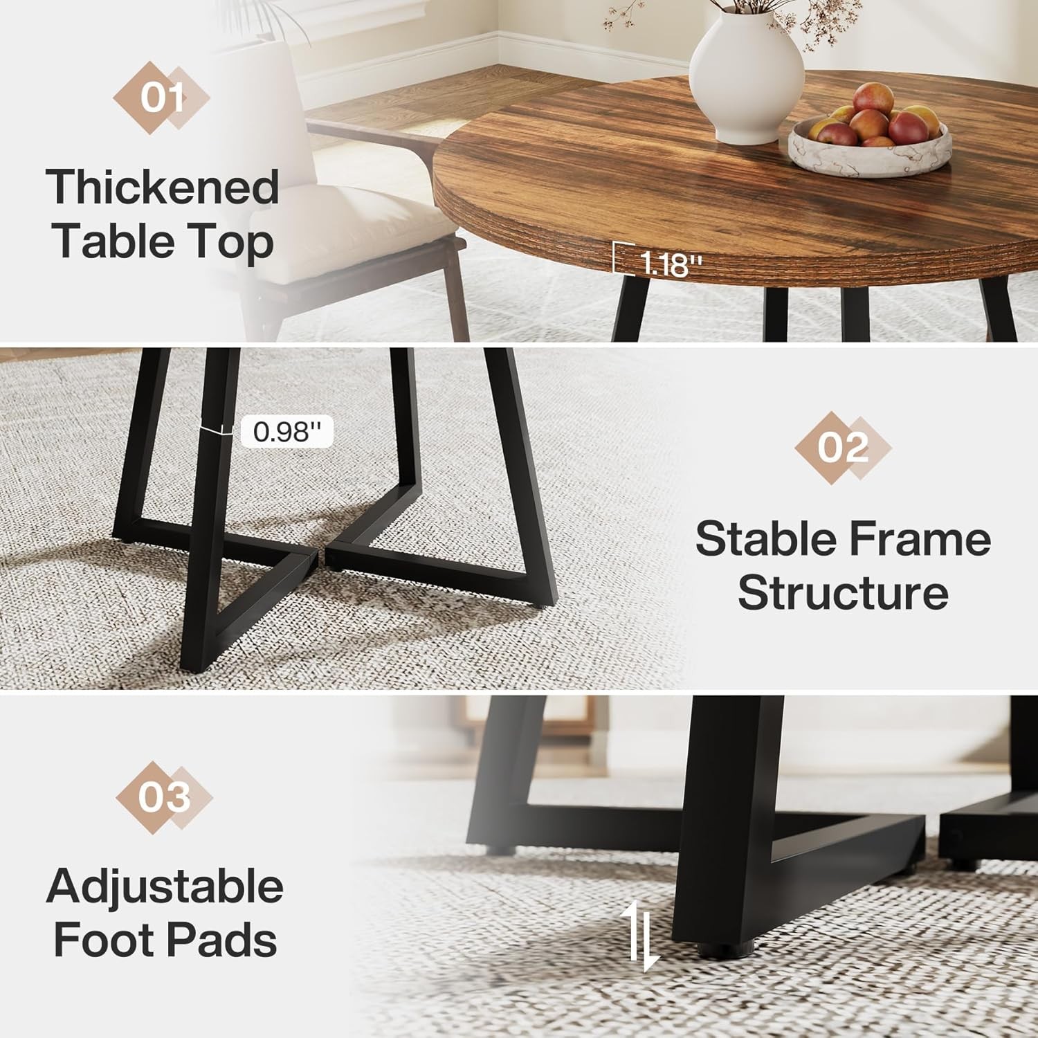 Round Dining Table for 2, 31.5″ Industrial Small Kitchen Table with Metal Base