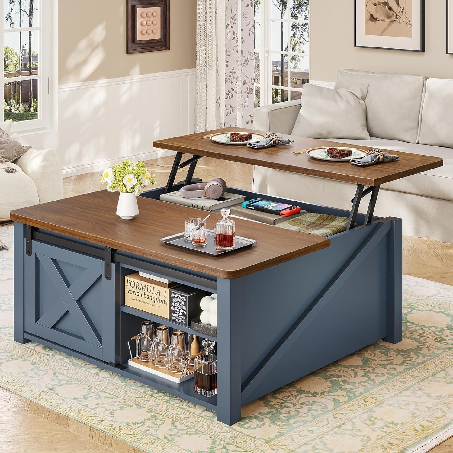 31.5″ Lift Top Coffee Table with Storage, Farmhouse Square Coffee Table