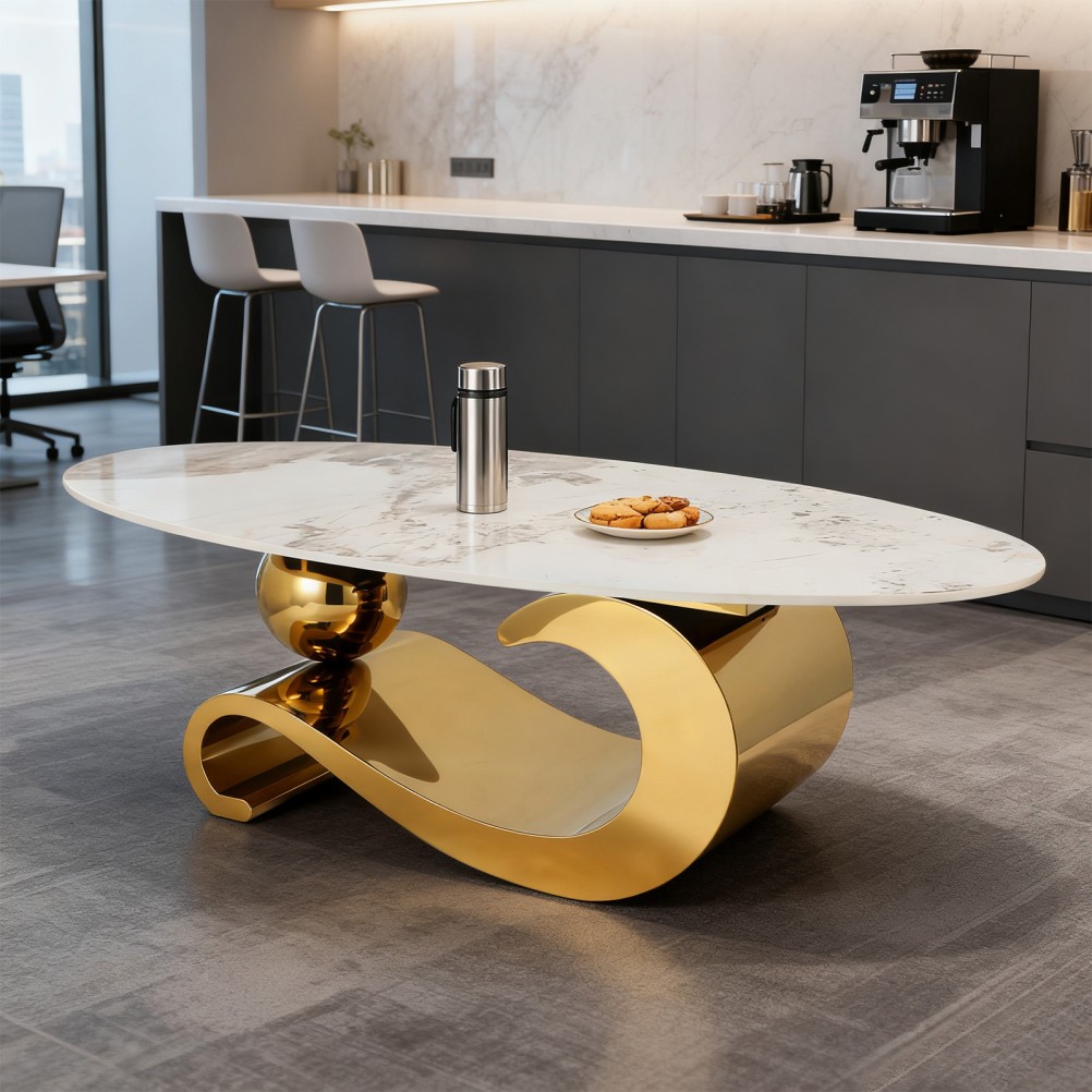 High Glossy Marble Coffee Table with Creative Rack for Living Room Center Table