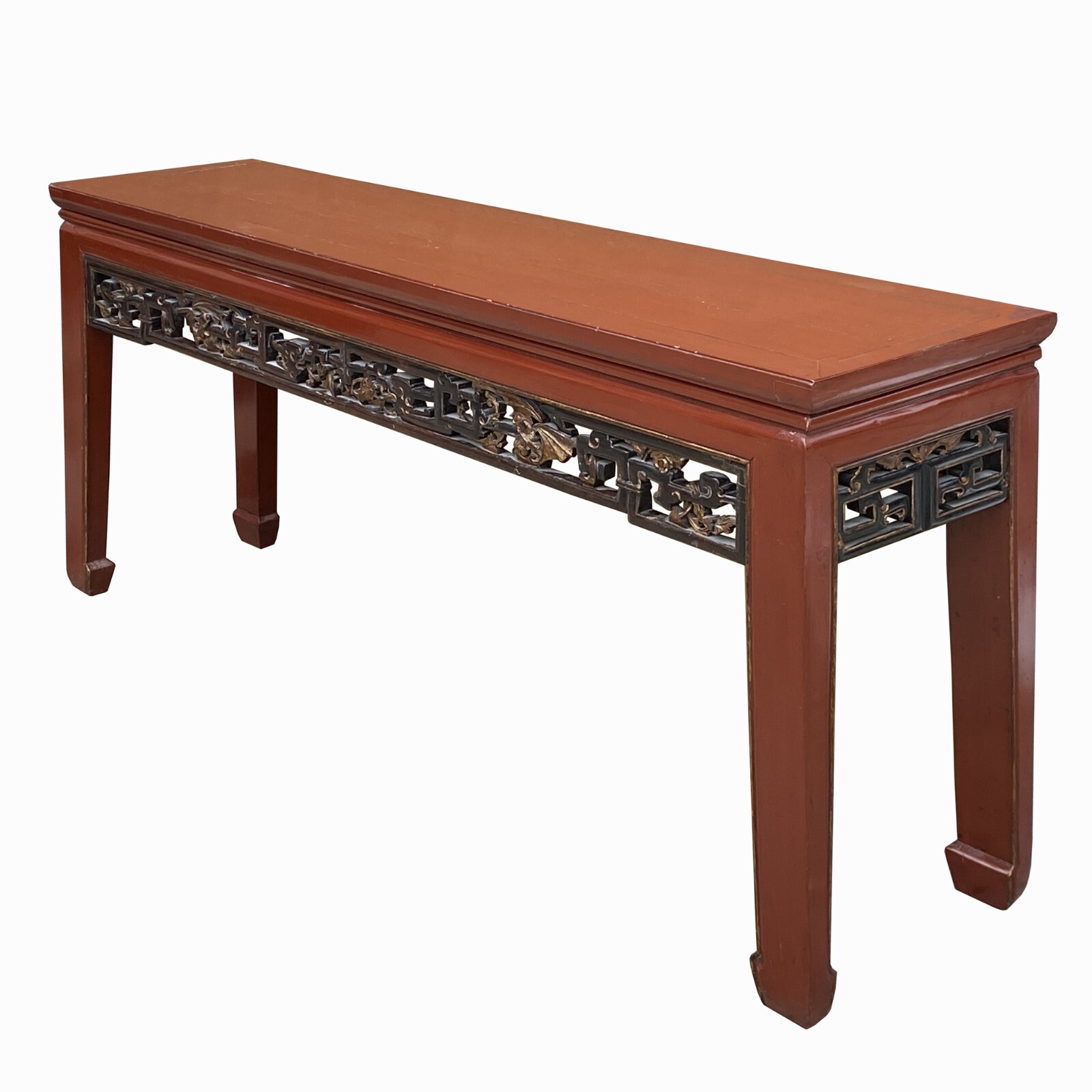 Chinese Vintage Brick Red Relief Ru Yi Carving Long Altar Console Table cs7757
