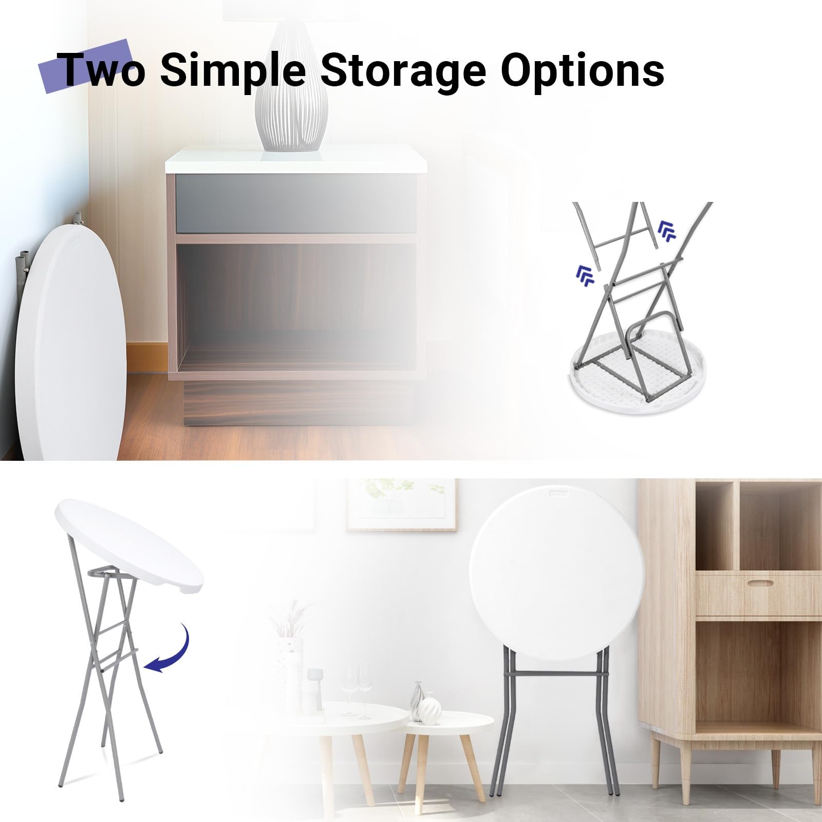 28in Cocktail Table White High Top Folding, Round Portable Bar Height Folding…