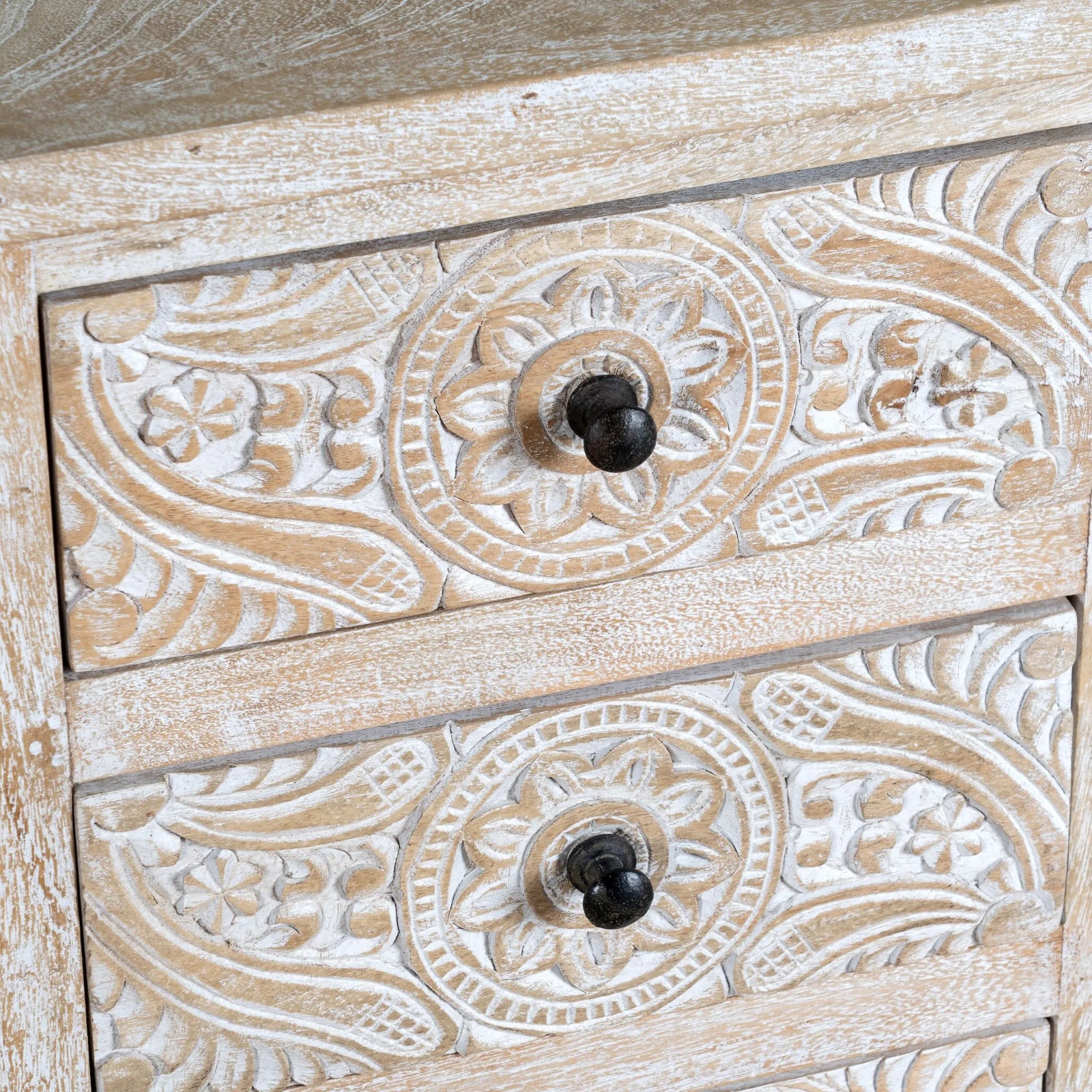 Artisan Handmade Bedside Table Solid Wood Hand Carved 18.1 × 14.2 × 25.6 inches