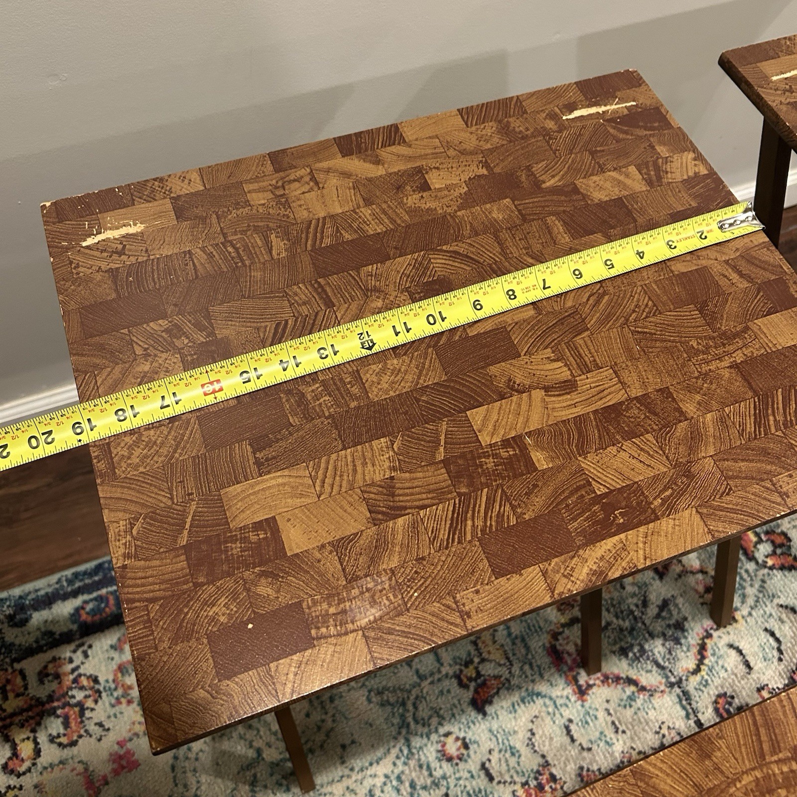 Vintage Faux Butcher Block TV Tray Set of 4 Retro Laminate Folding TV Tables