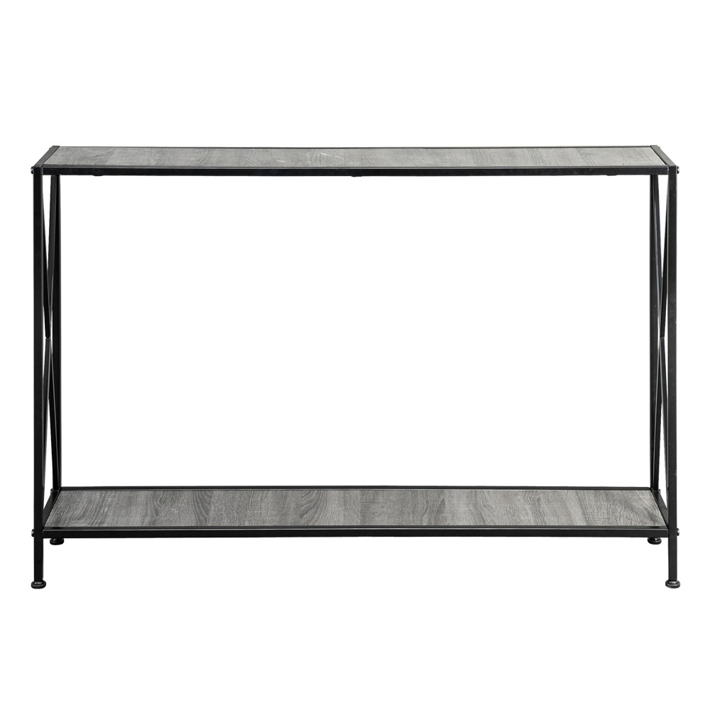 Grey MDF Countertop Black Wrought Iron Base 2 Layers Forked Table