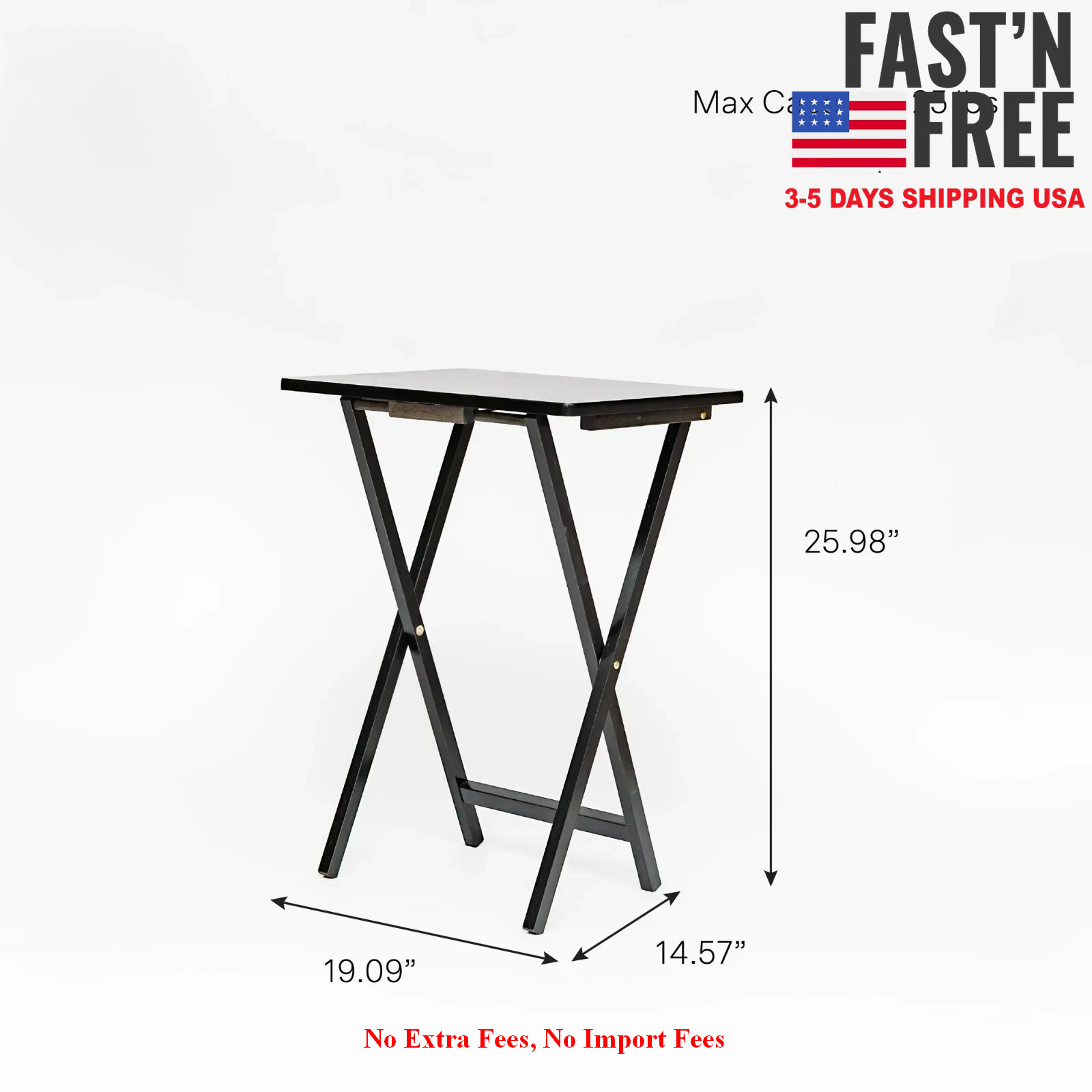 Mainstays 4-Piece Black Rubberwood Indoor Folding TV Tray Table Set with Storage