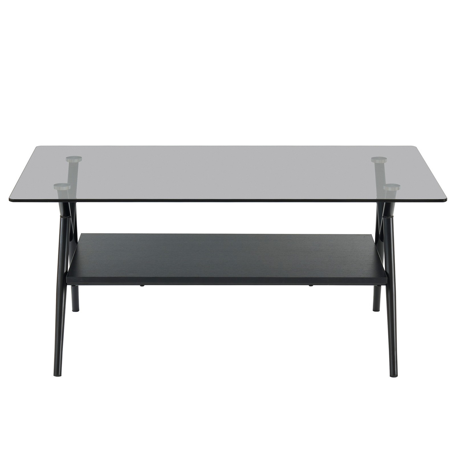 W38.6″ Tempered Glass Metal Legs Coffee Table Sofa Cocktail Centre Table w Shelf
