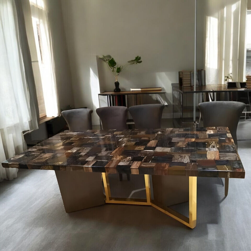 Handcrafted Petrified Wood Dining Table for Modern Interiors Any Room Decor