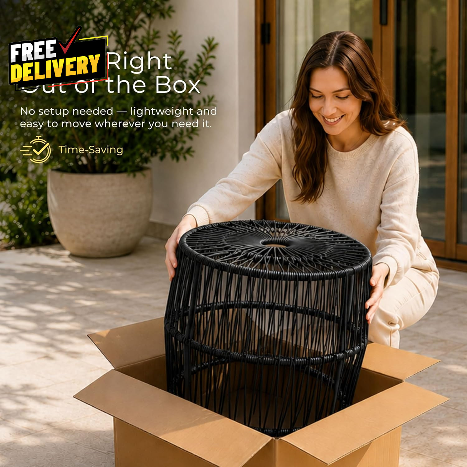 Ysar Boho Rattan round Coffee Table Outdoor with Metal Frame All-Weather and R..