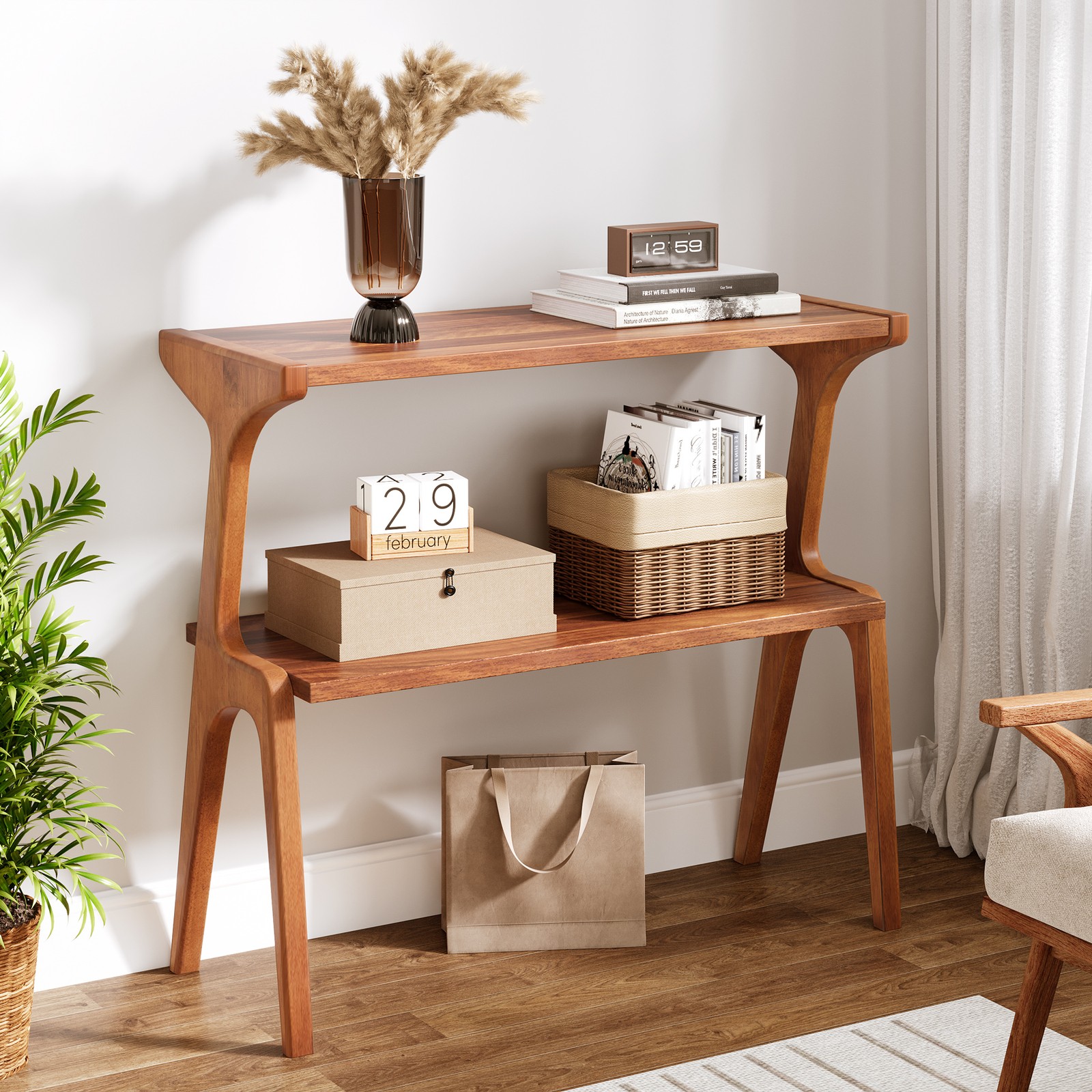Mid Century Modern 27.56″ Solid Wood End Table – Narrow Farmhouse Side Table