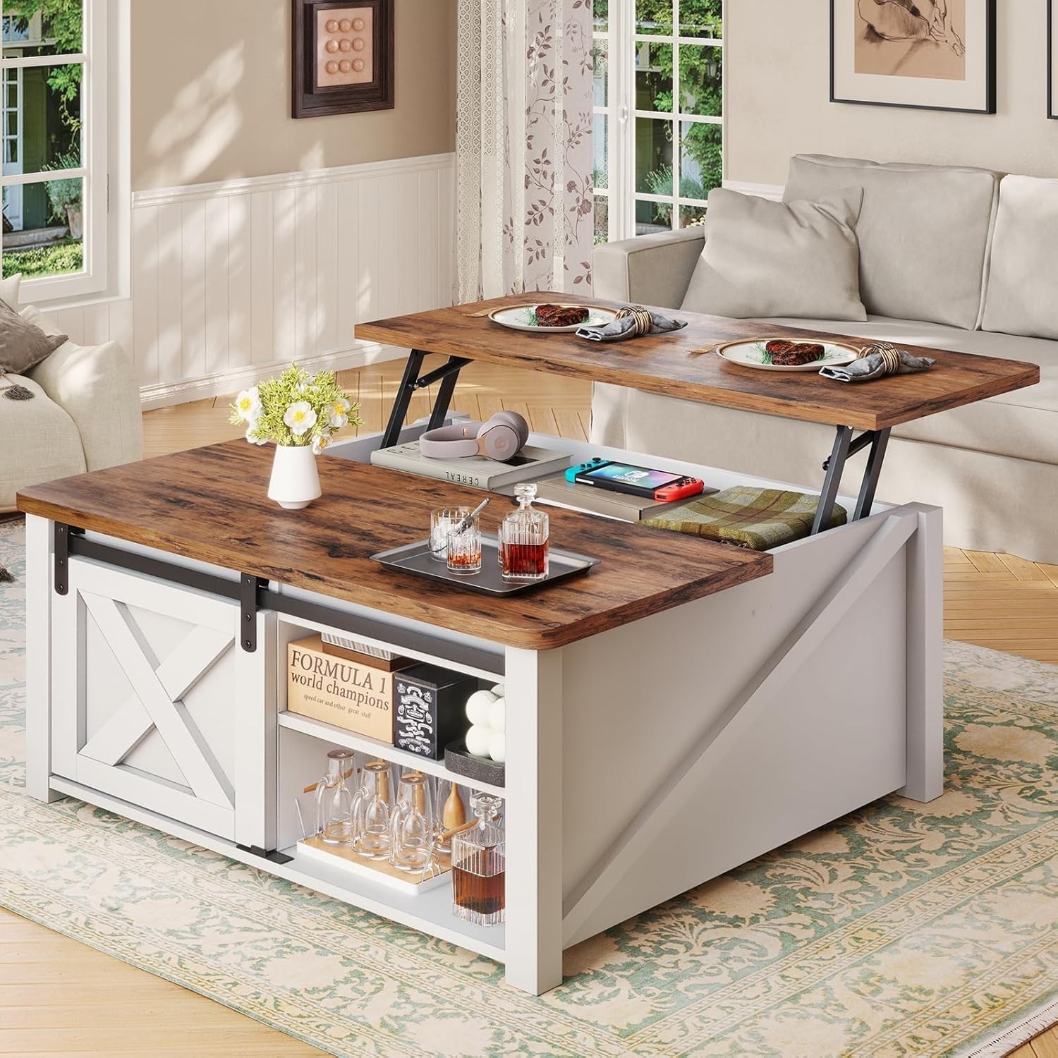 31.5″ Lift Top Coffee Table with Storage, Farmhouse Square Coffee Table