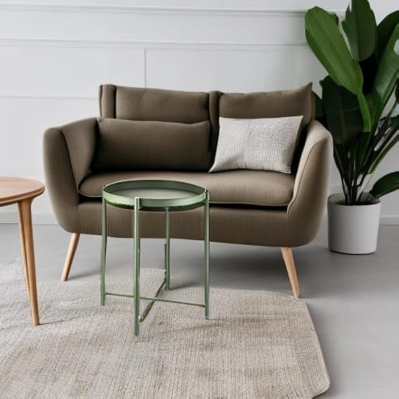 Versatile Round End Table W/ Removable Tray Durable Side Table Any Room New
