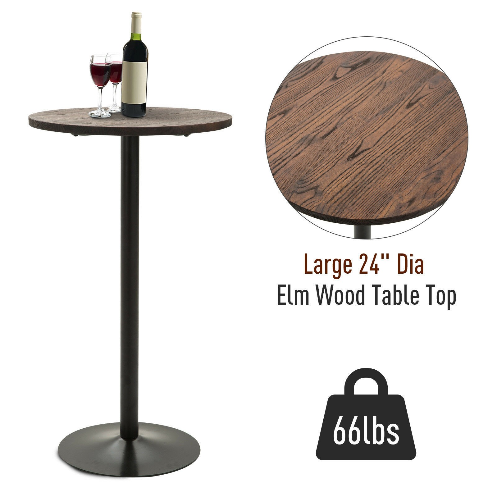 42” Rustic Industrial Metal Elm Wood Top Bar Height Standing Round Pub Table