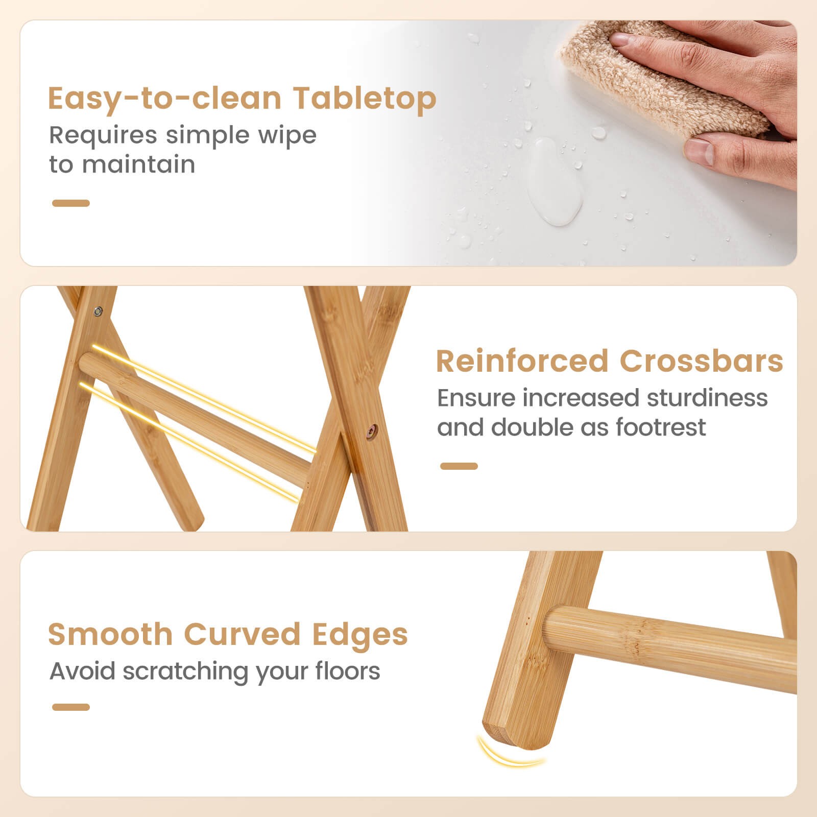 Folding TV Tray Tables Set of 2, Bamboo Snack Table for Small Spaces Bedroom