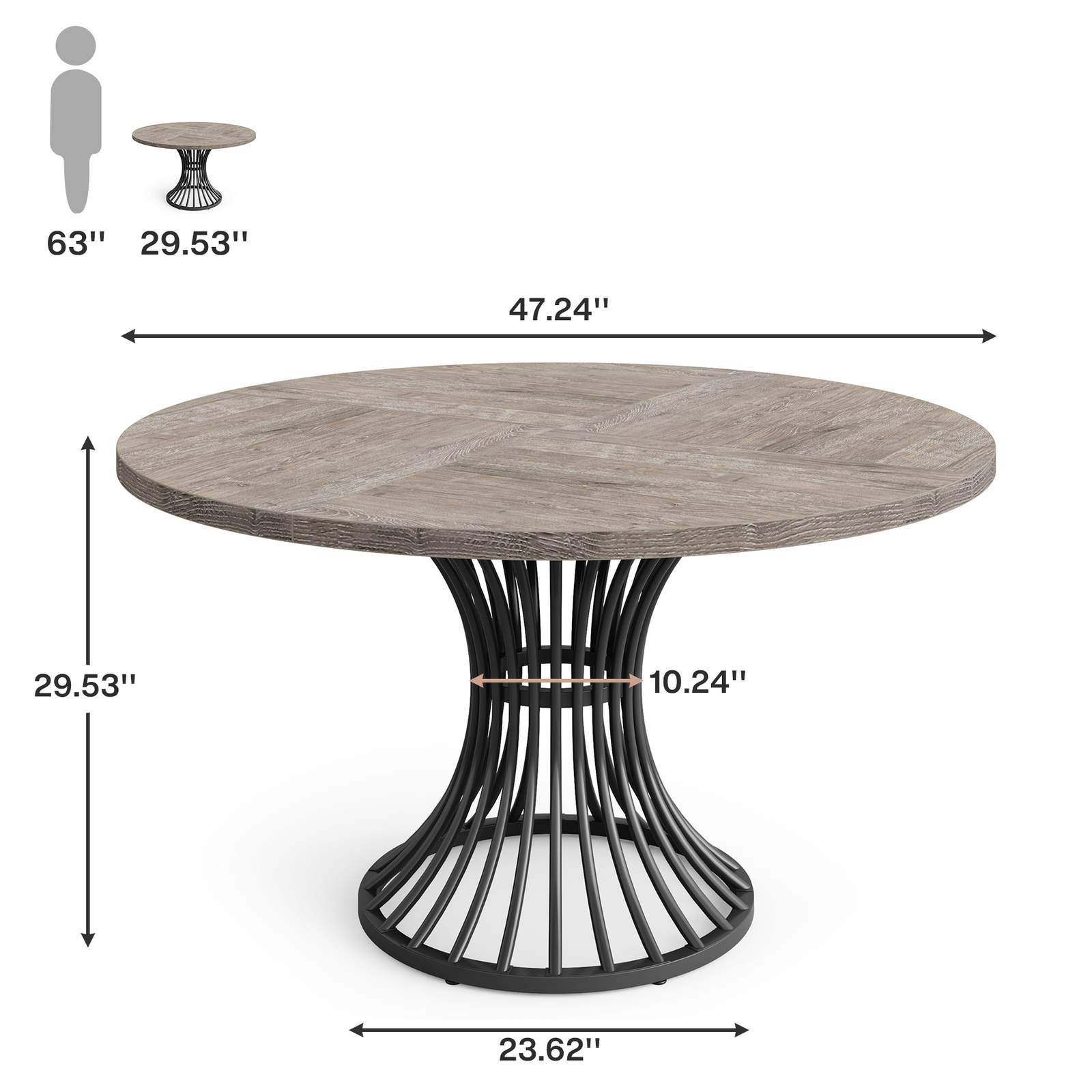 Tribesigns 47″ Farmhouse Round Dining Table, Dinner Kitchen Table for 4-6 People