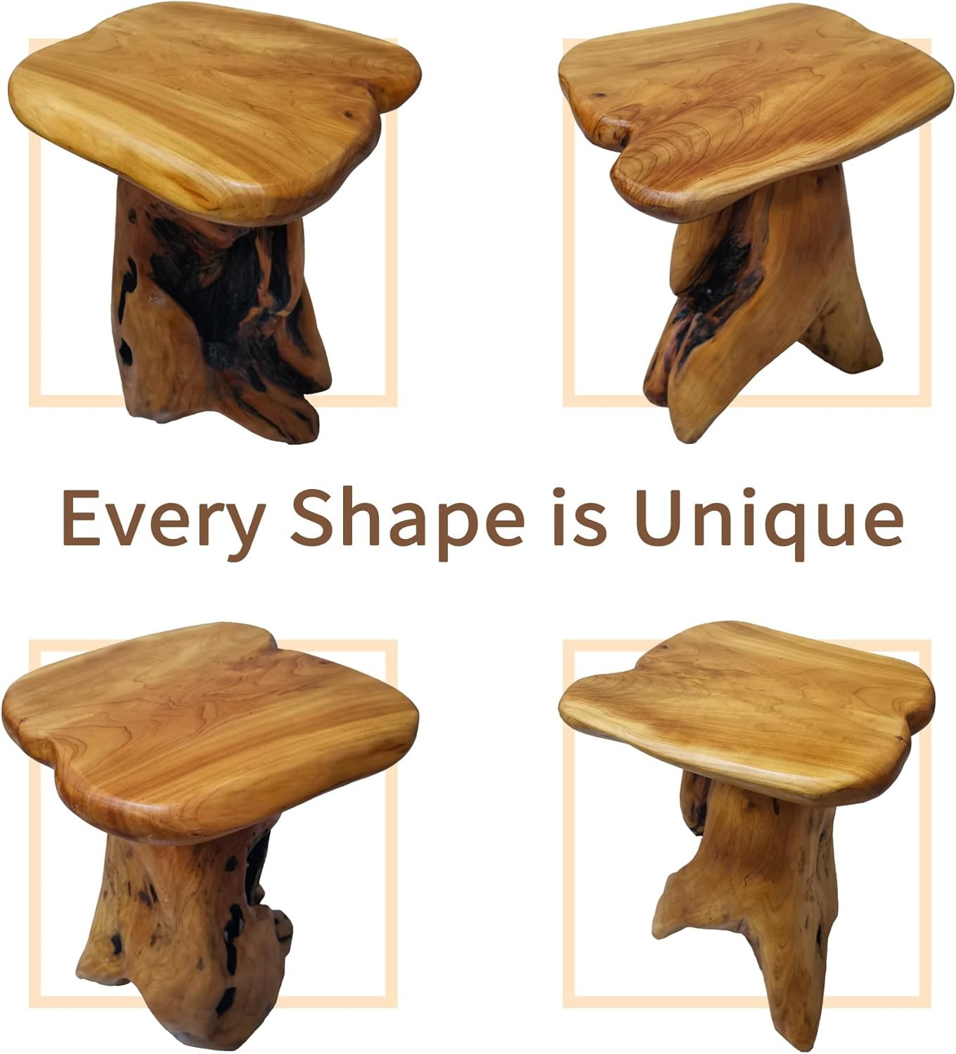 Brefhome 18.9″ Tall Cedar Tree Stump Stool Natural Wood Side Table Hand-Carved
