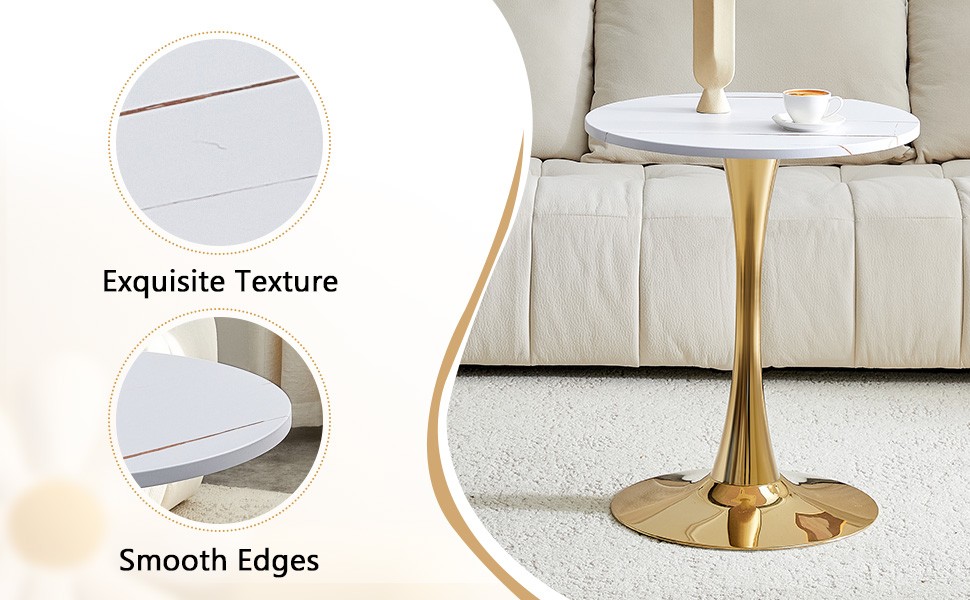 Round Tulip Dining Table 23.6″ White MDF Top Metal Pedestal Base