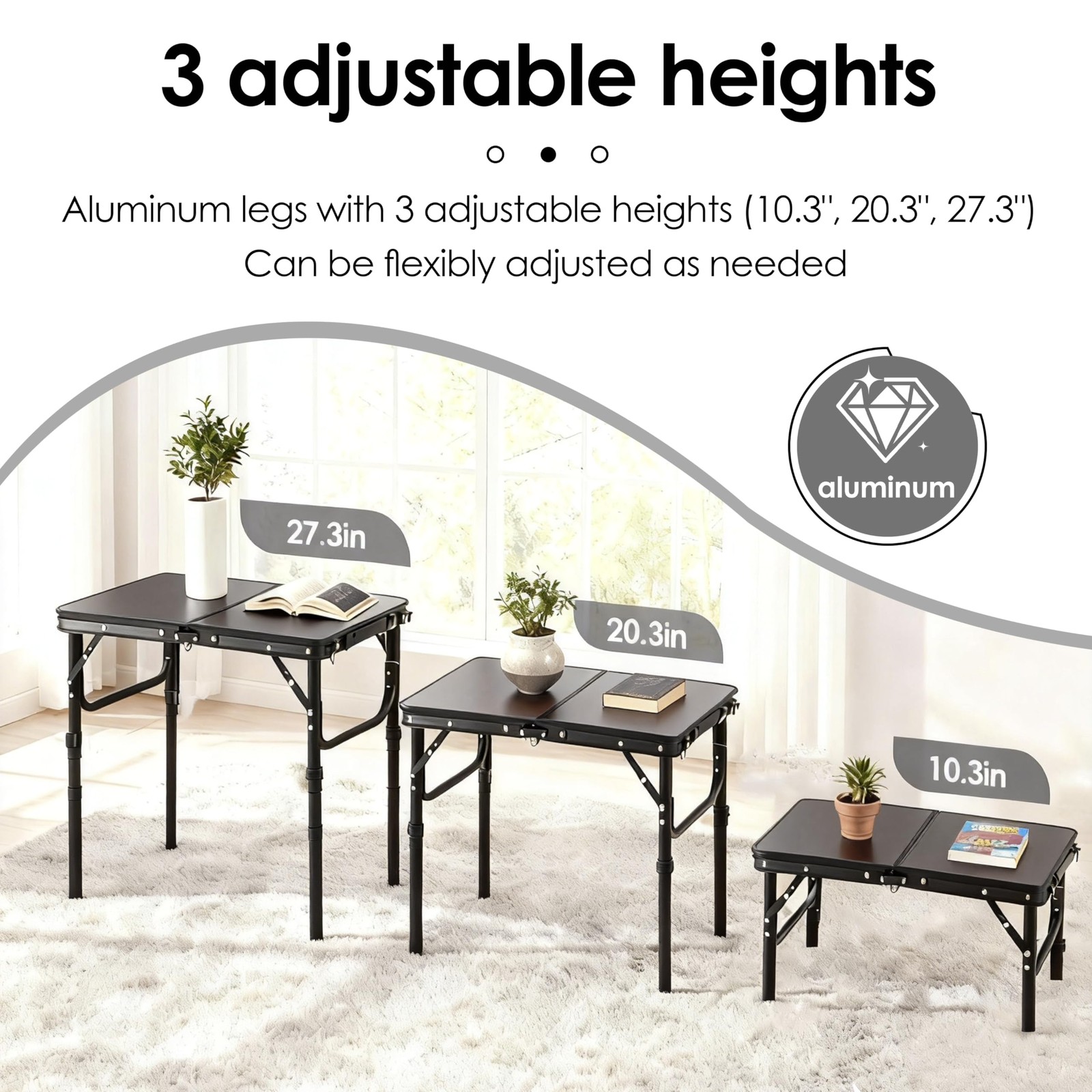 Folding TV Trays Foldable Dinner Tray Table Adjustable Height Food Snack Eating