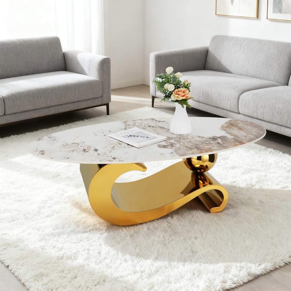 High Glossy Marble Coffee Table with Creative Rack for Living Room Center Table