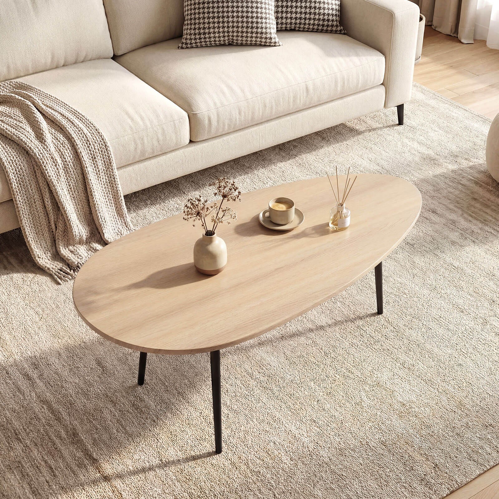 Oval Coffee Table w/Sturdy Metal Construction & Compact Design, Retro Sofa Table