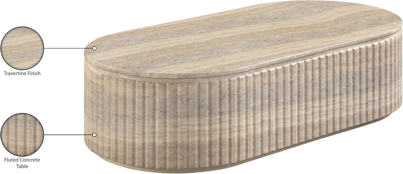 Catania Art Deco Coffee Table in Travertine Finish – Indoor/Outdoor Use