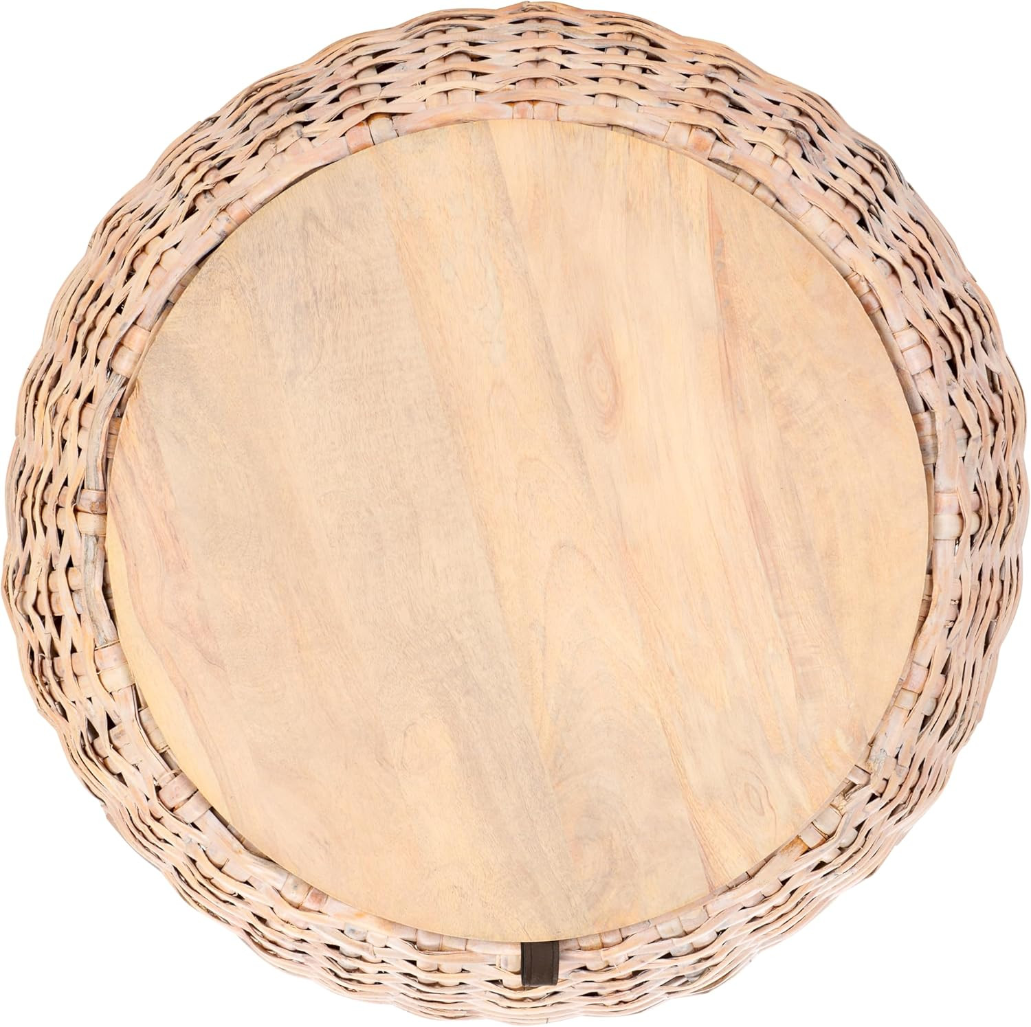 Klarysa Natural White Wash Wood & Rattan Stylish Storage Coffee Table