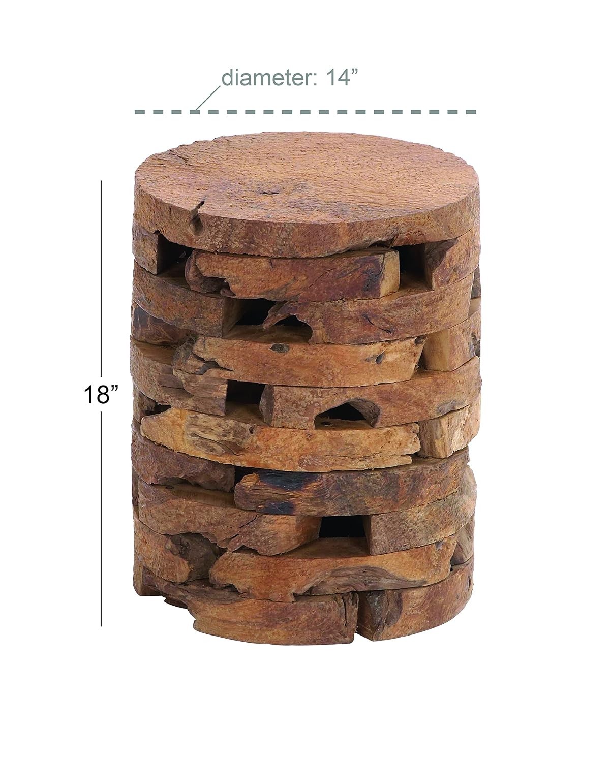 Brown Teak Wood Handmade Live Edge End Table Accent Side Table 14″ x 14″ x 18