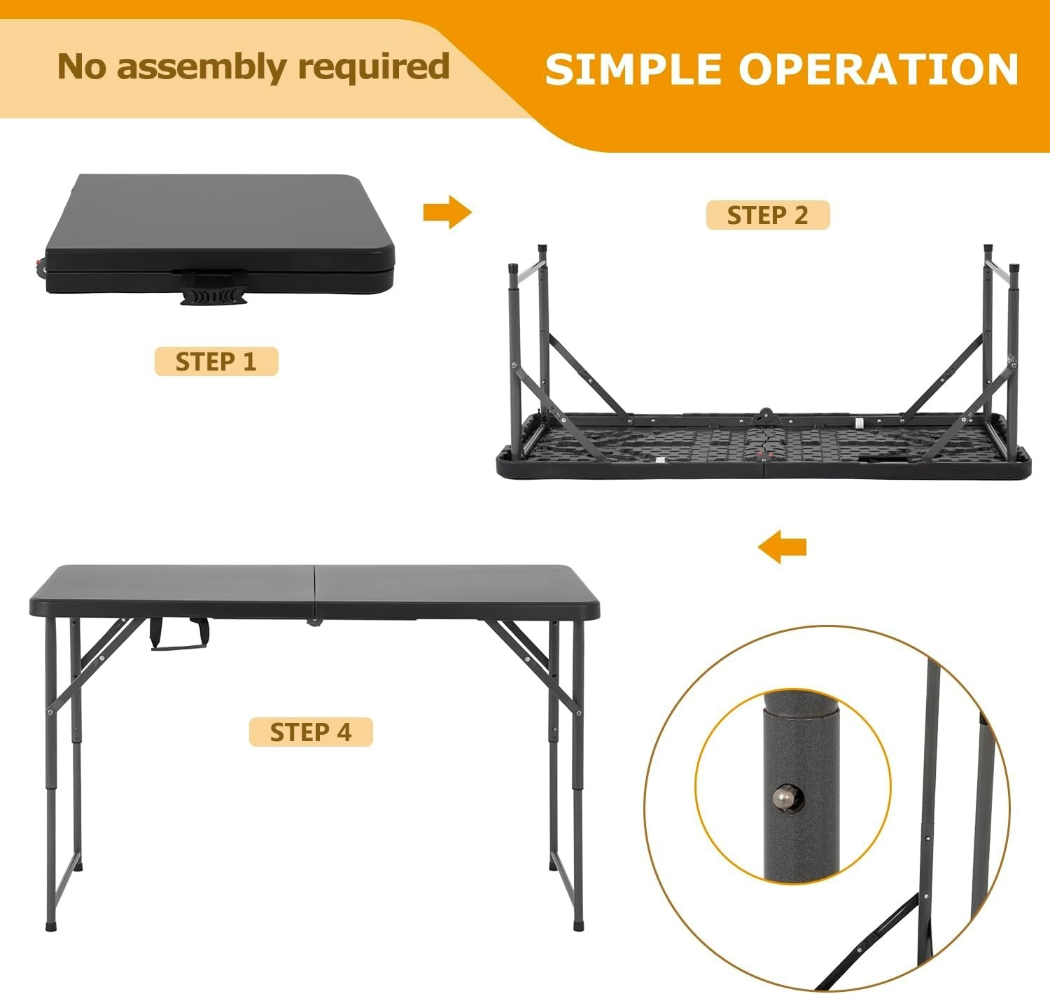 4FT Folding Table Half Portable Foldable Table Picnic Table for Office Home Camp