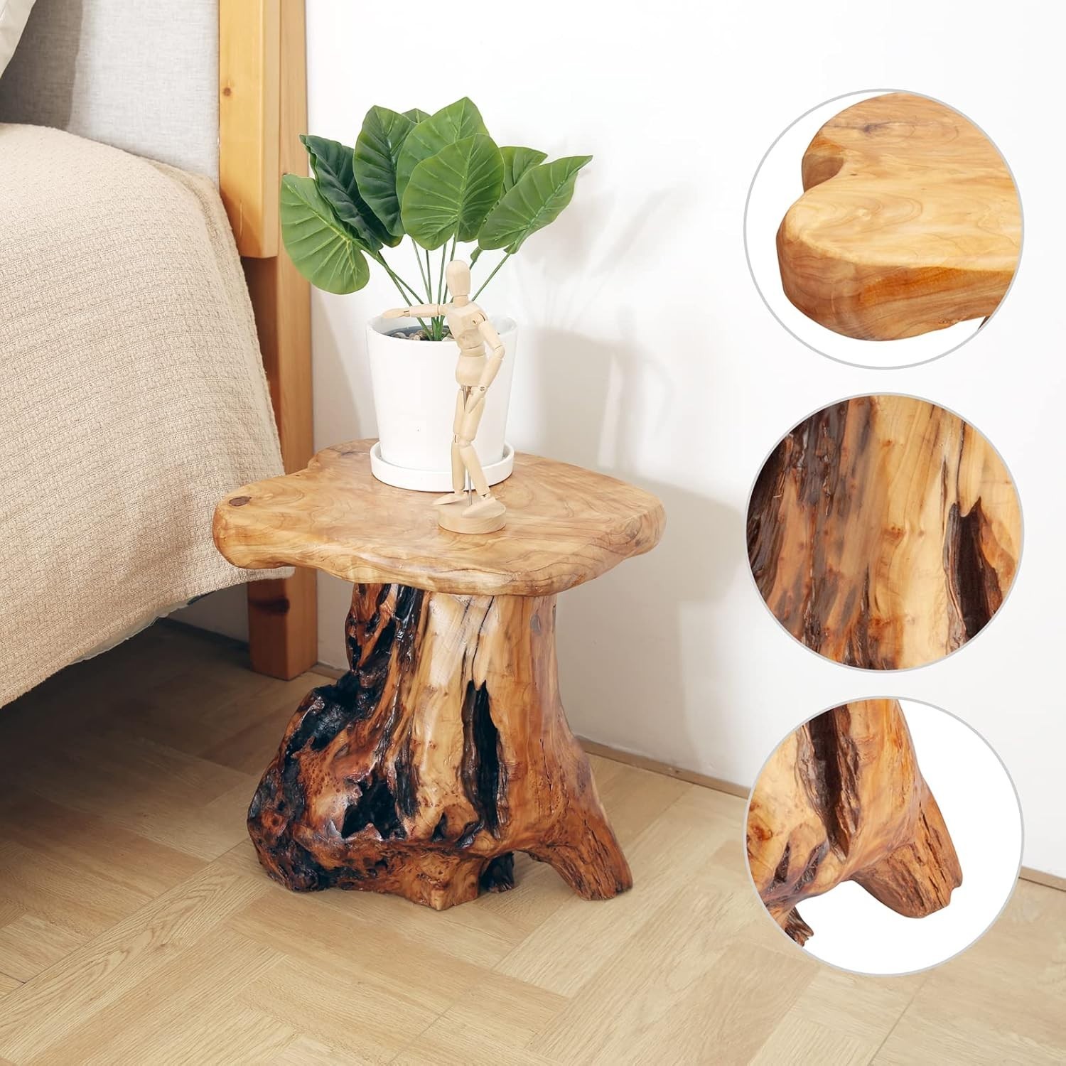 13.8″ Cedar Stump Stool Natural Wood Side Table Live Edge Coffee Table