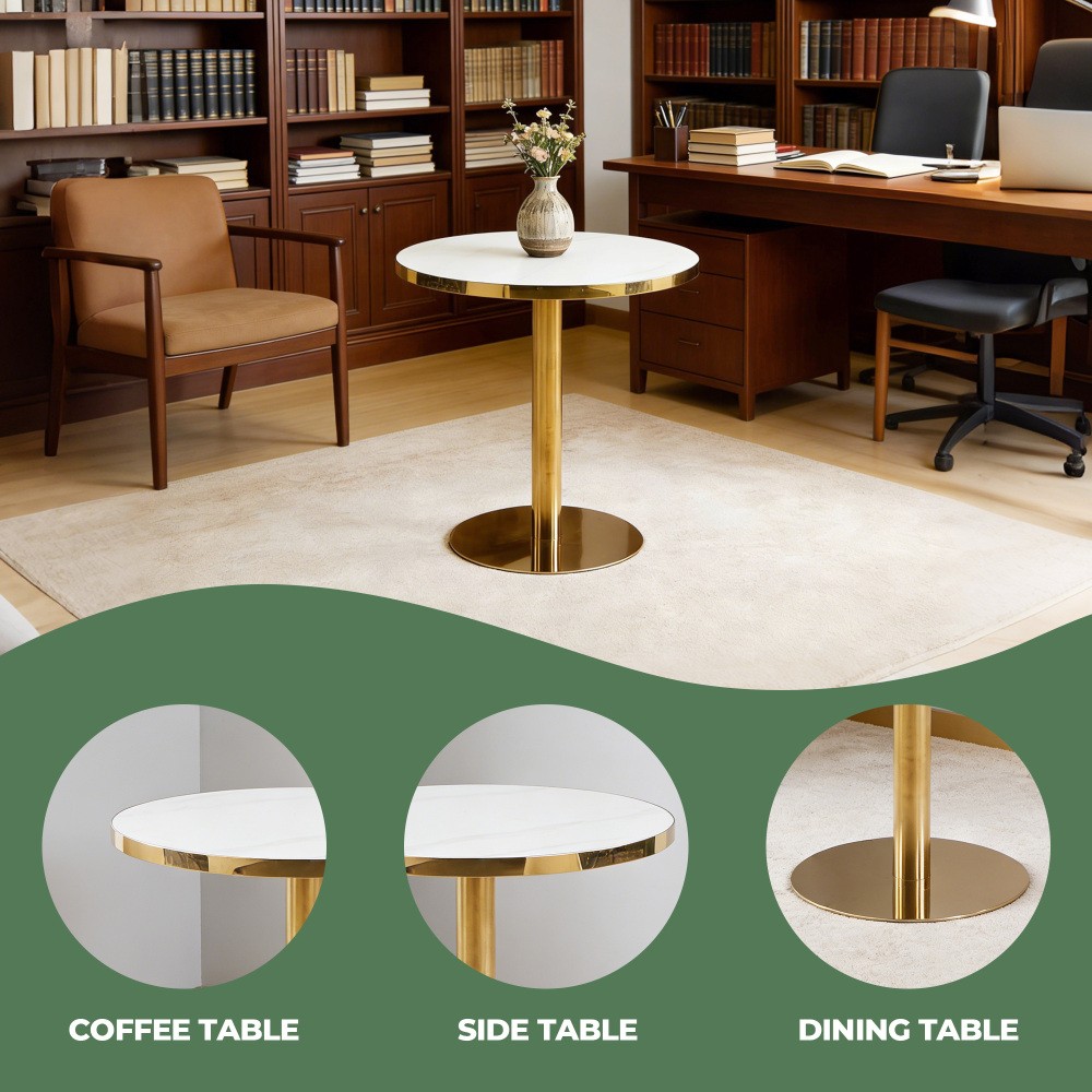 31.5 Inch Mid Century Modern Pedestal Table White Ceramic Top MDF Metal