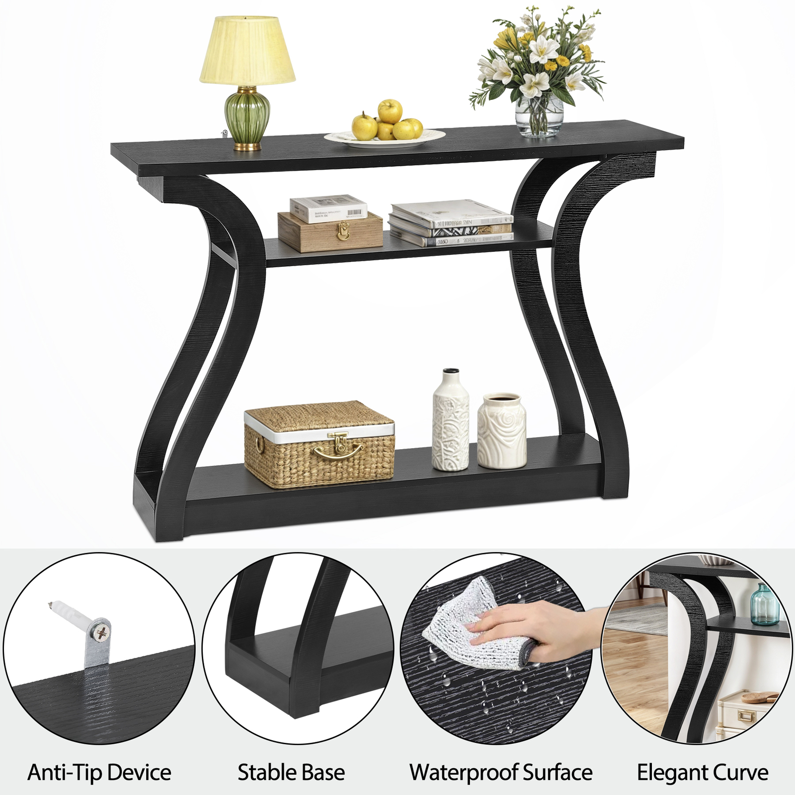 47″ Console Table Black Accent Side Stand Sofa Entryway Hallway Table Desk Wall