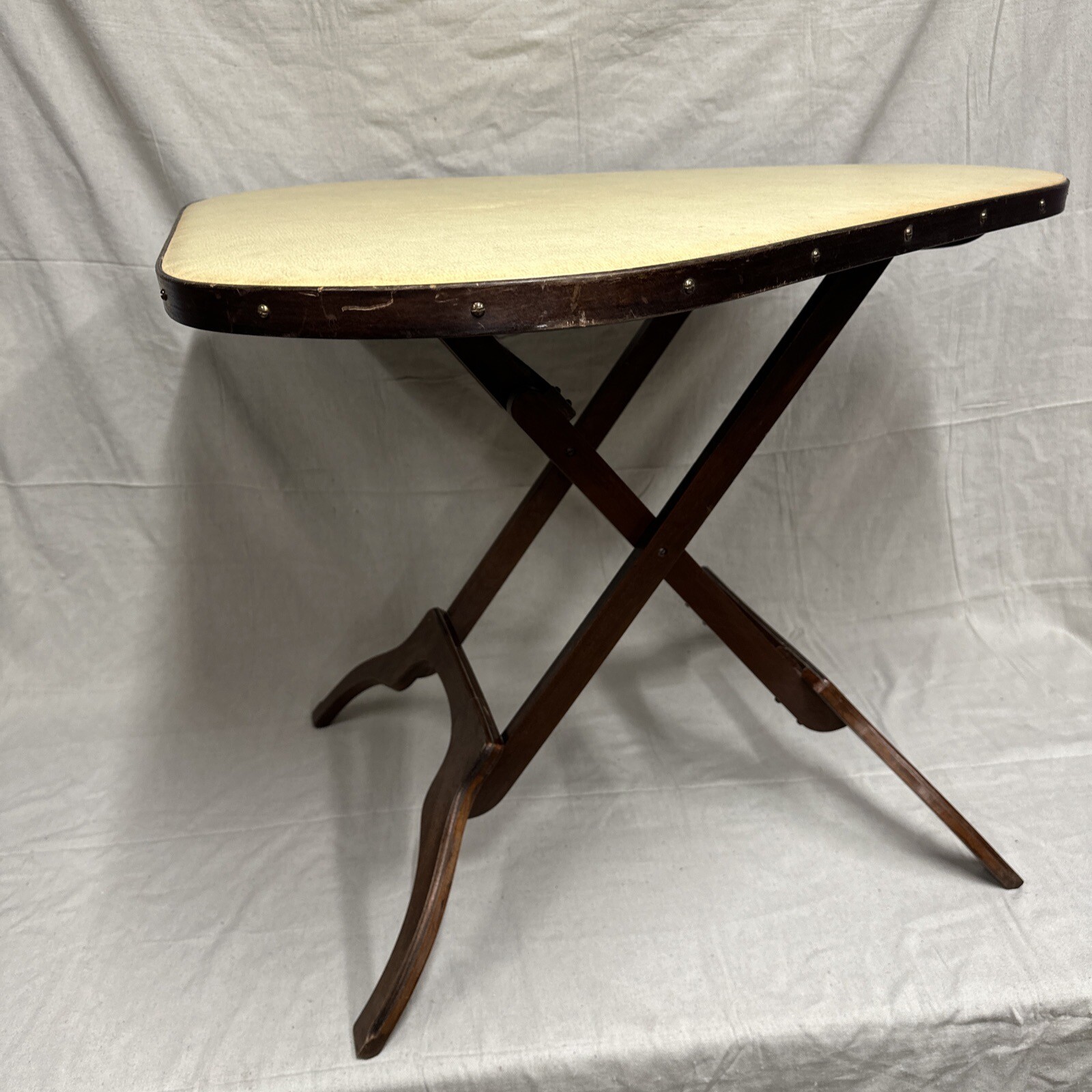 Mid Century Triangular Folding Corner Table Unique MCM Wooden Rounded Corner
