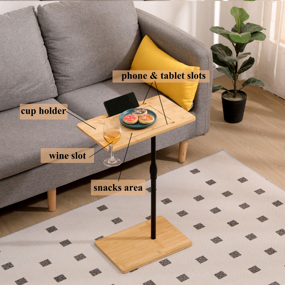 C-Shaped End Table for Couch Arm Side Table with 360° Rotating Height Adjustable