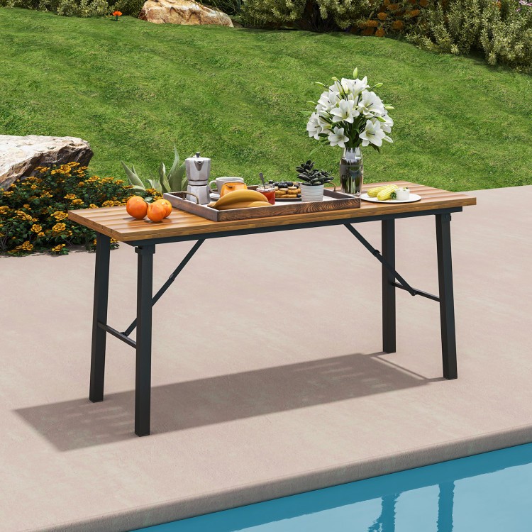 59x20x27.5in Fold-Flat Acacia Wood Table 165lb Capacity Metal Frame Natural