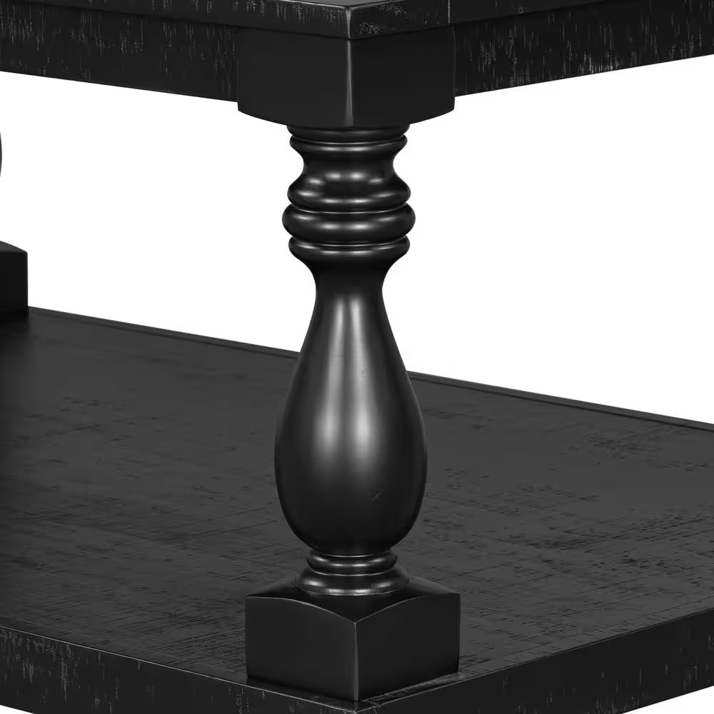 Rustic 43.5 In. Black Rectangle Solid Wood Coffee Table with Storage Shelf, Arti