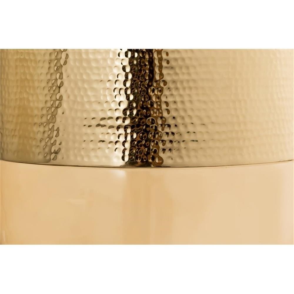 Maklaine 17″H Aluminum & Glass Side Table in Amber Tan/Gold Finish