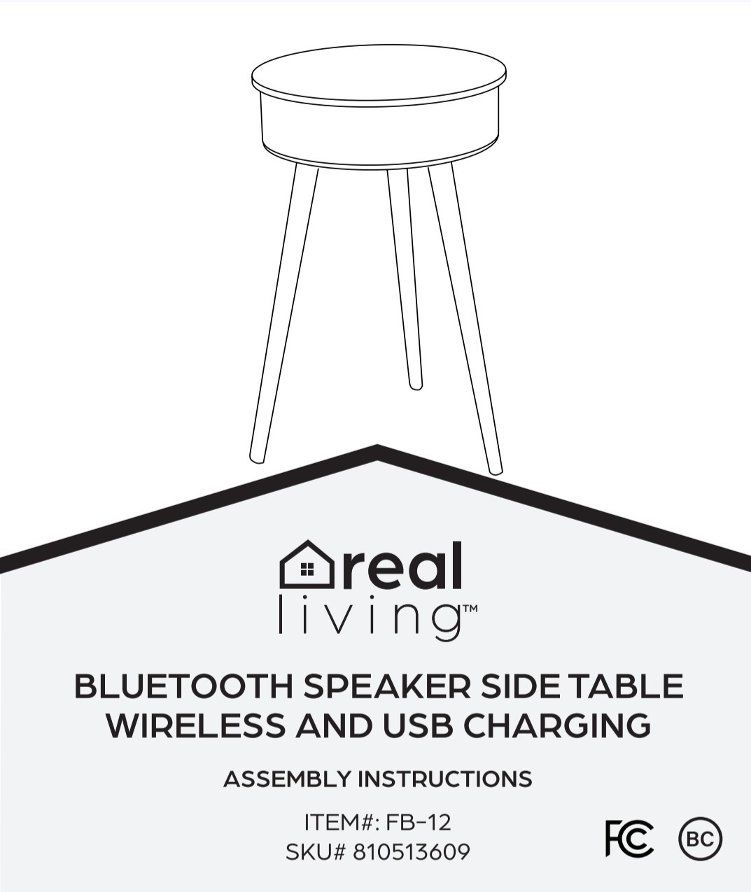 Bluetooth Speaker Side Table Wireless Charging USB Real Living FB-13