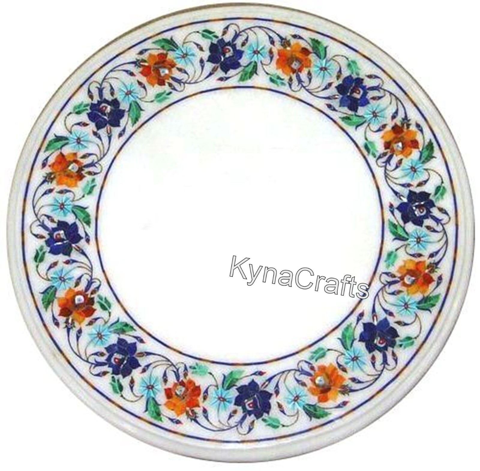 Border Design Inlay Work Coffee Table Top Round Marble Entryway Table for Office