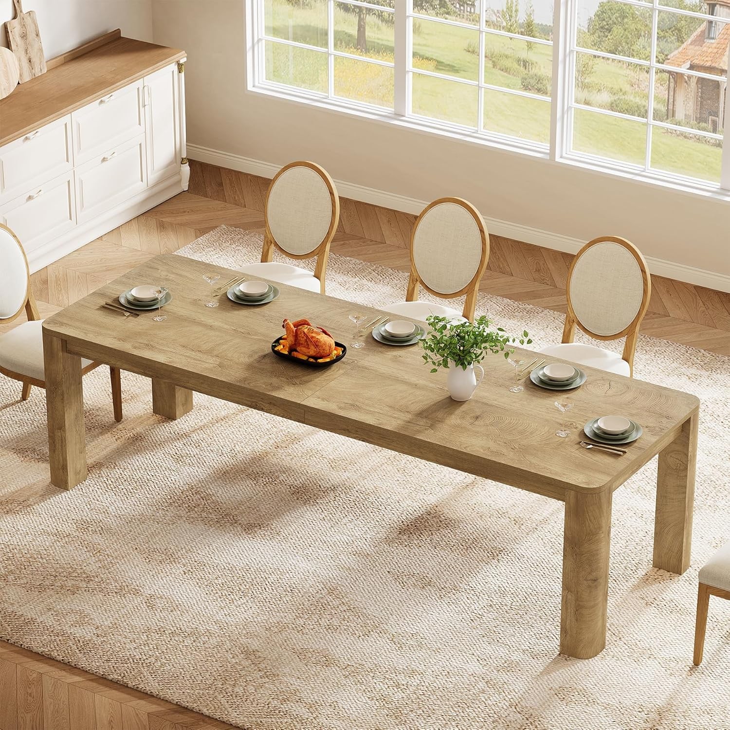 79Inch Extra Long Dining Table for 6-8 Poeple Large Farmhouse Wood Kitchen Table