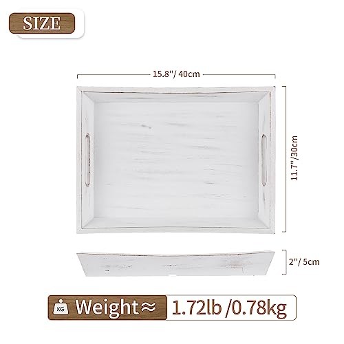 Decorative Wooden Serving Tray: Rustic Wood 15.8″ x 11.7″ x 2″ Whitewashed
