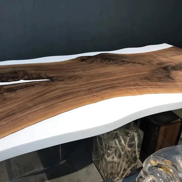 White Epoxy Live Edge Wooden Table Top Dining Epoxy Table Top, Center Top Decors